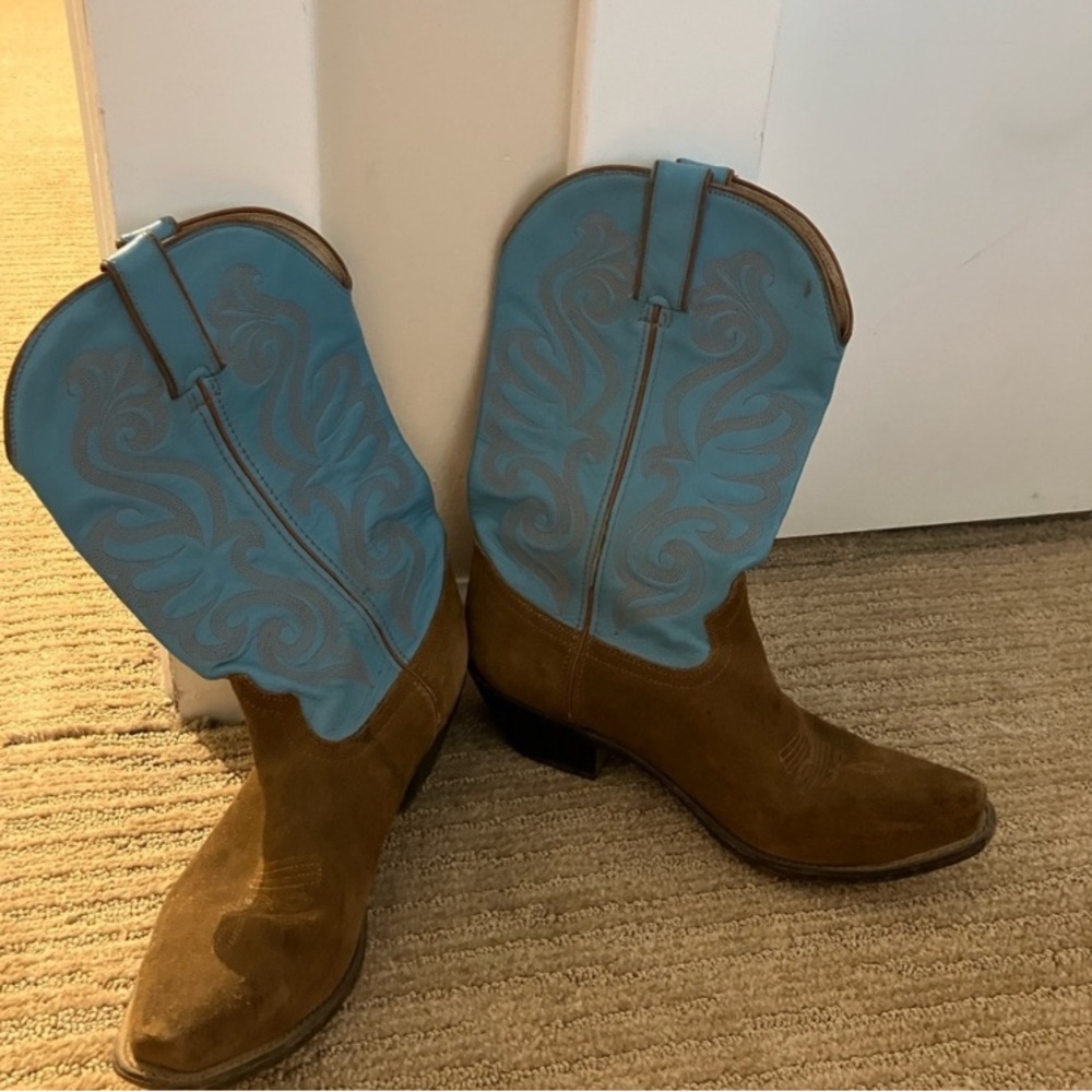 Durango Brown Suede Boots with Blue Shaft